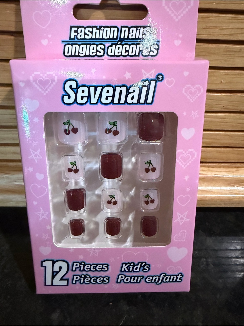 Seven7 Kids Cherry Accent Press-On Nails - Pink and Red